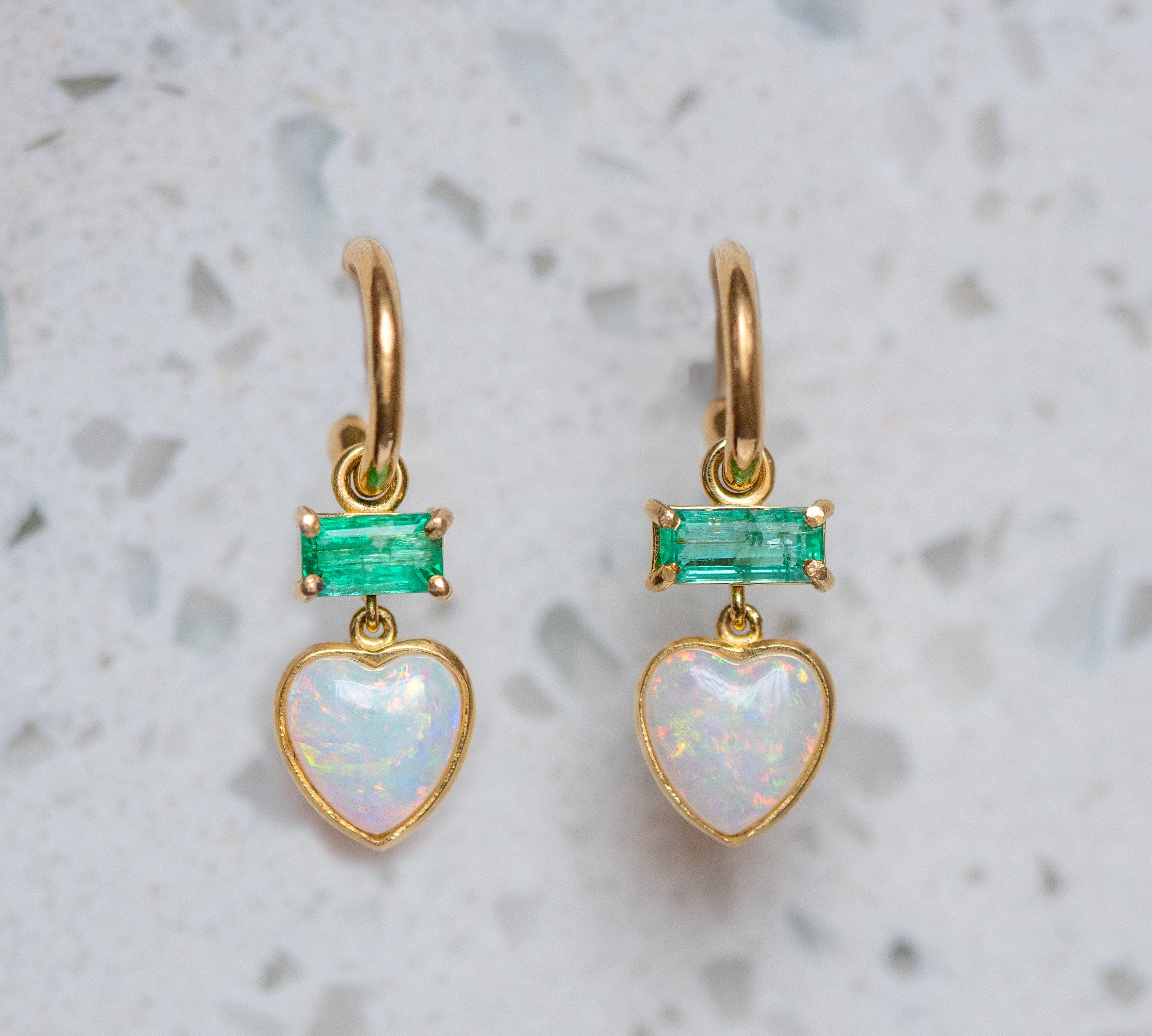 OOAK Coober Pedy Opal Heart Charm Earrings Drop Earrings Sarah Gardner Fine Jewelry