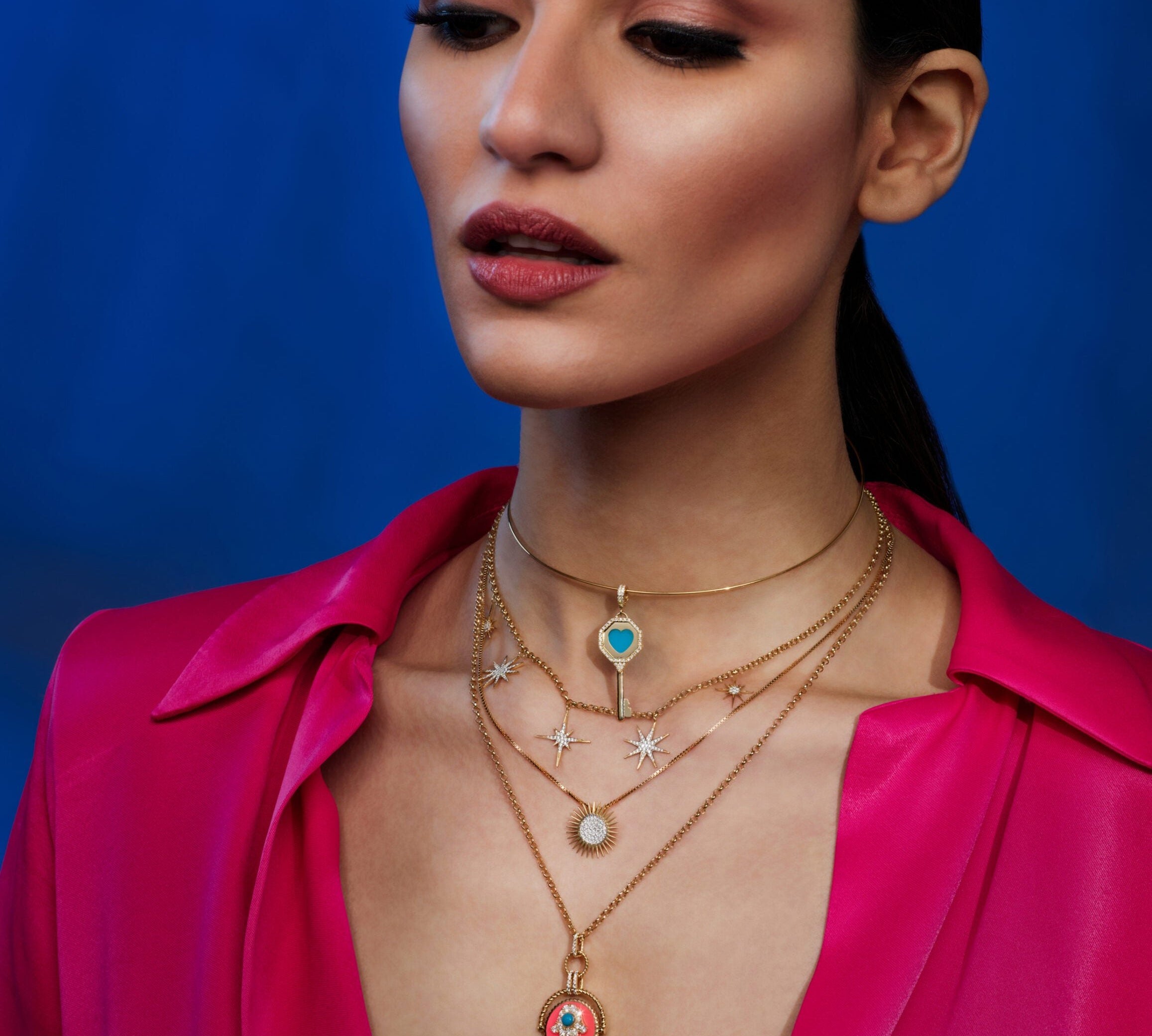 Double-Sided Hand of Fatima Star Necklace Pendant Necklace Falamank