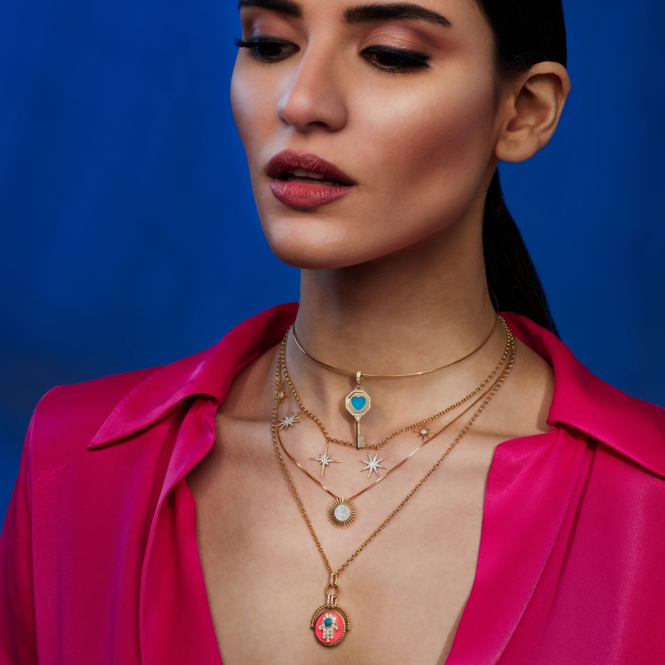 Double-Sided Hand of Fatima Star Necklace Pendant Necklace Falamank