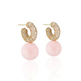 Pave Mini Hoop with Pink Opal, Medium Hoop Earrings Akaila Reid   
