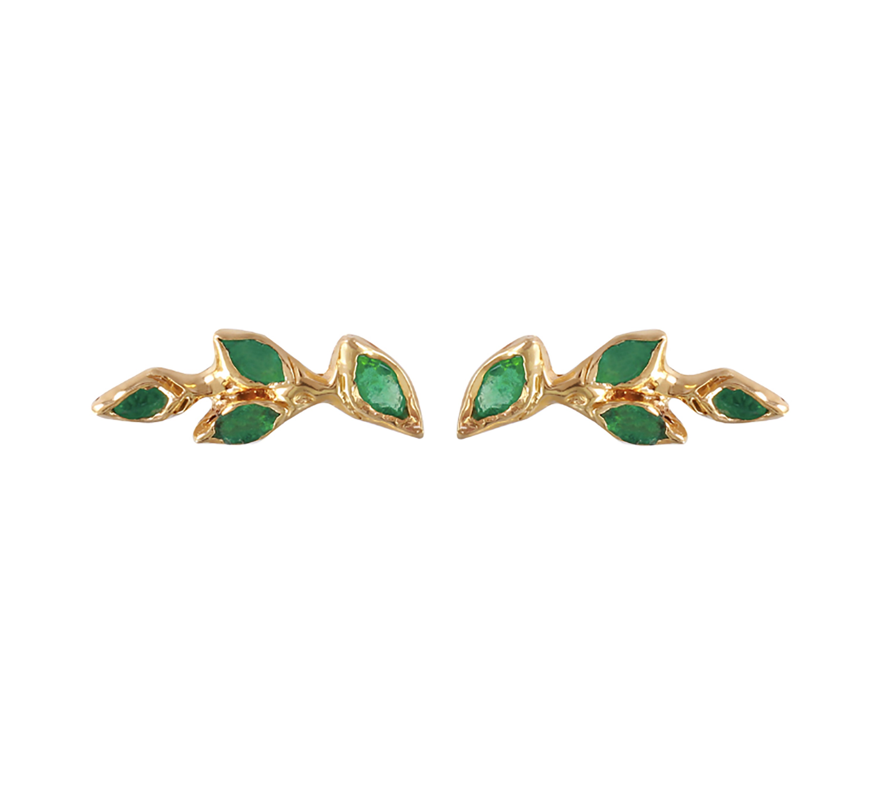 Four Leaf Emerald Ear Skimmer Stud Stud Earrings Jaine K Designs Pair