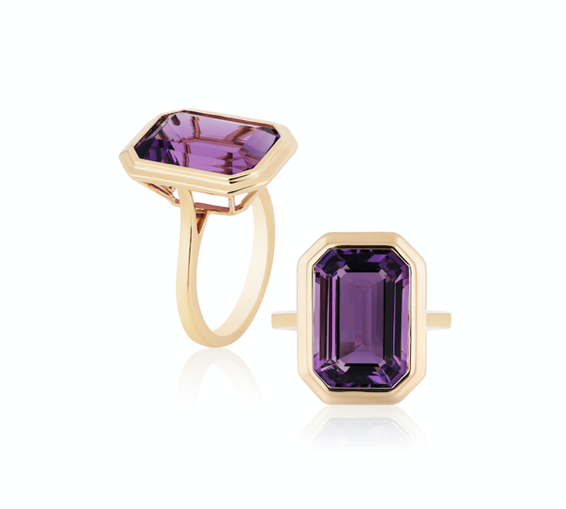 Emerald-Cut Bezel Set Ring Cocktail Ring Goshwara Amethyst