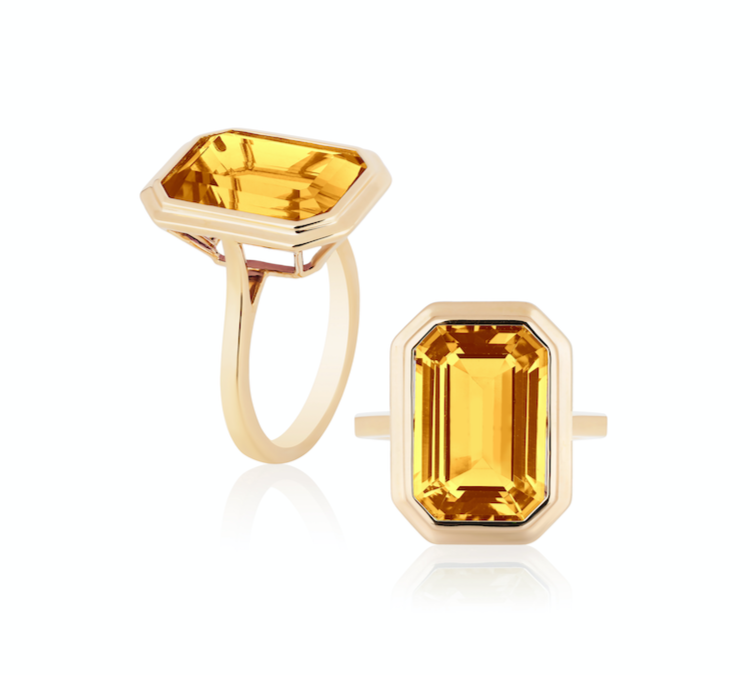 Emerald-Cut Bezel Set Ring Cocktail Ring Goshwara Citrine