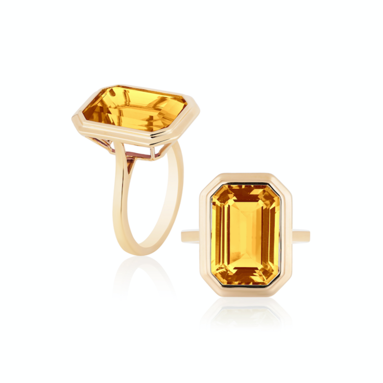 Emerald-Cut Bezel Set Ring Cocktail Ring Goshwara Citrine