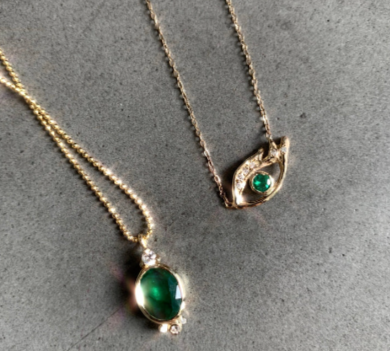 Emerald Eye Necklace with Diamond Pave Lashes Pendant Necklace Jaine K Designs