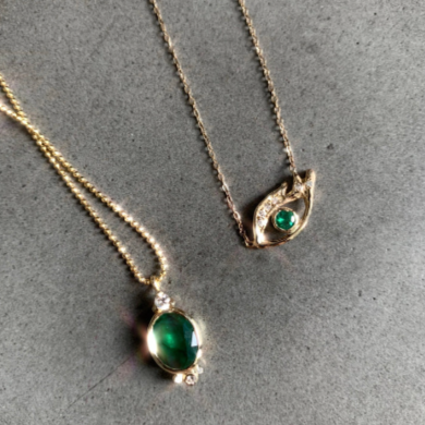 Emerald Eye Necklace with Diamond Pave Lashes Pendant Necklace Jaine K Designs
