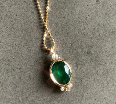 Oval Emerald w/ Diamond Accent Necklace Pendant Necklace Jaine K Designs