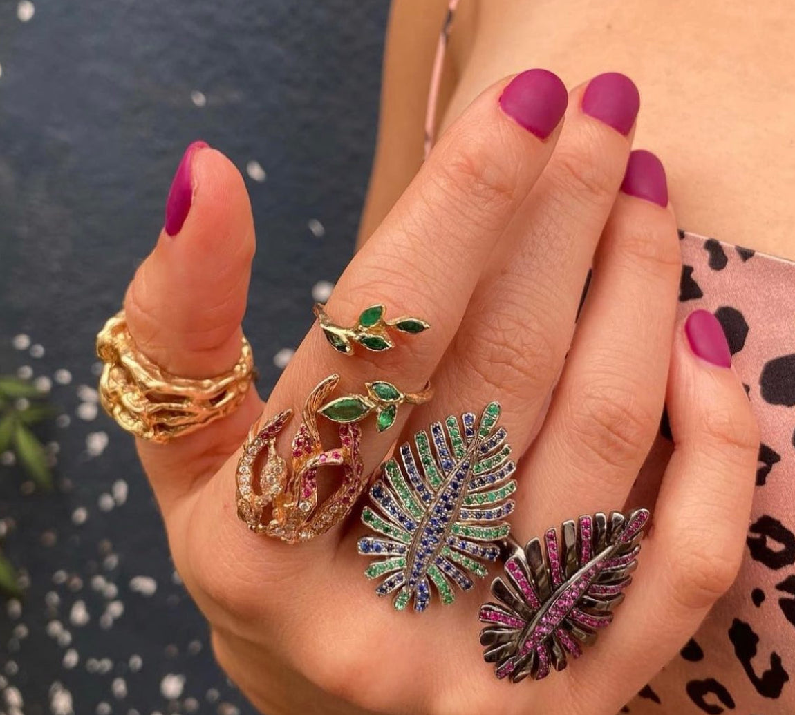 Sapphire Emerald Lotus Ring Ring Yakira Rona