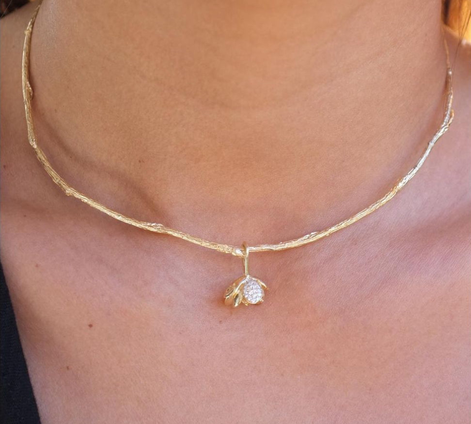 Succulent Blossom Willow Collar Necklace with Diamonds Choker Necklace Elisabeth Bell Jewelry