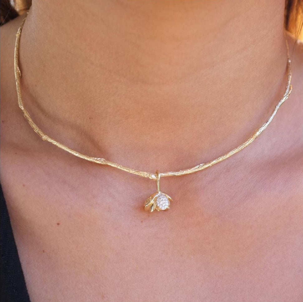 Succulent Blossom Willow Collar Necklace with Diamonds Choker Necklace Elisabeth Bell Jewelry