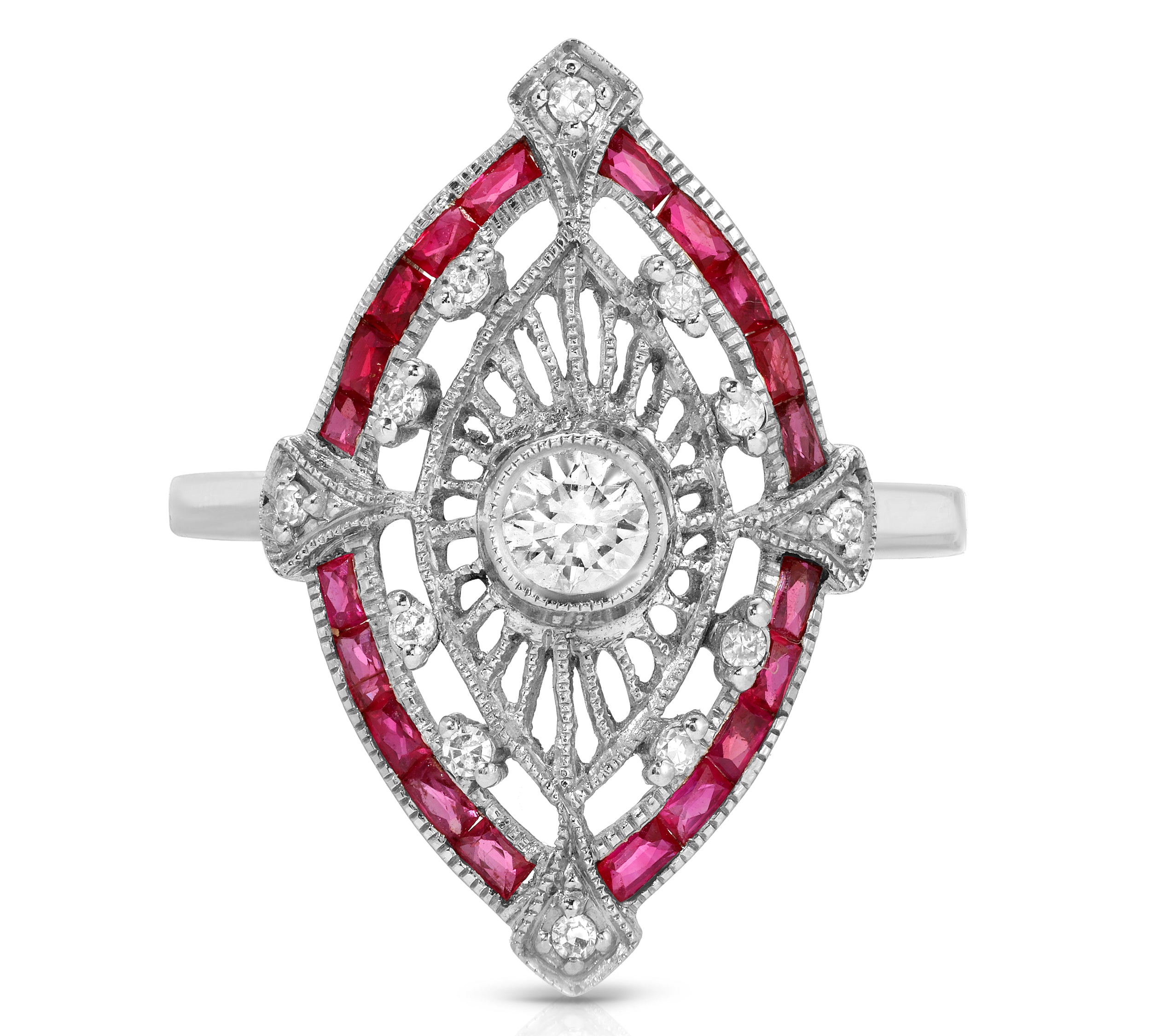 Estate Diamond Ruby Navette Ring Ring Roseark Vintage