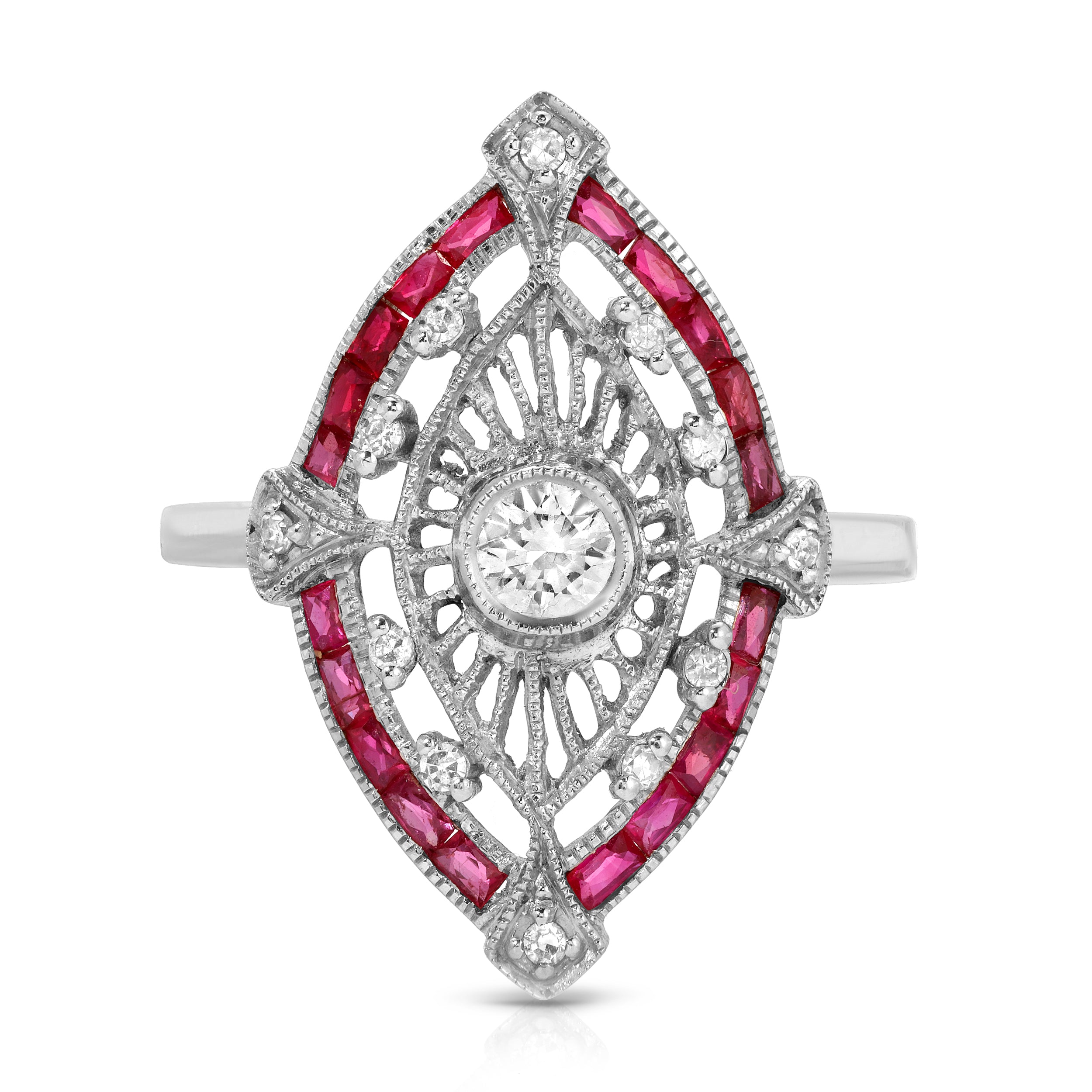 Estate Diamond Ruby Navette Ring Ring Roseark Vintage