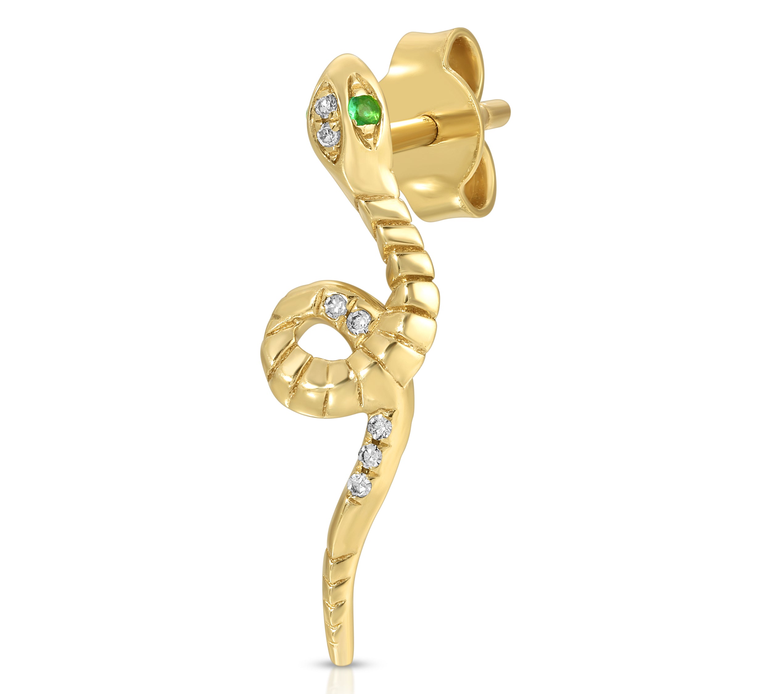 Diamond Snake Climber Stud with Emerald Stud Earrings Roseark Deux Single Right
