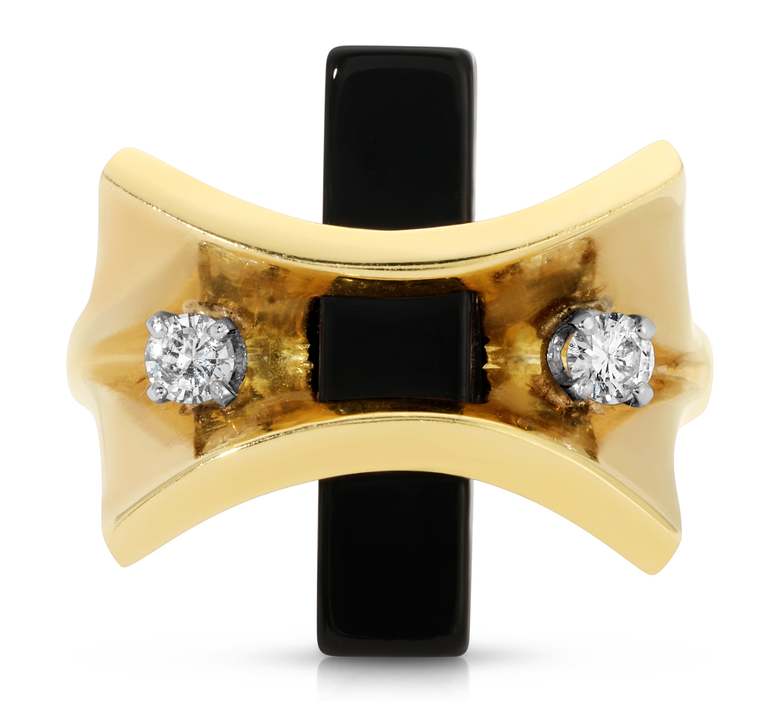 1970s Avante-Garde Onyx with Diamonds Cocktail Ring Roseark Vintage