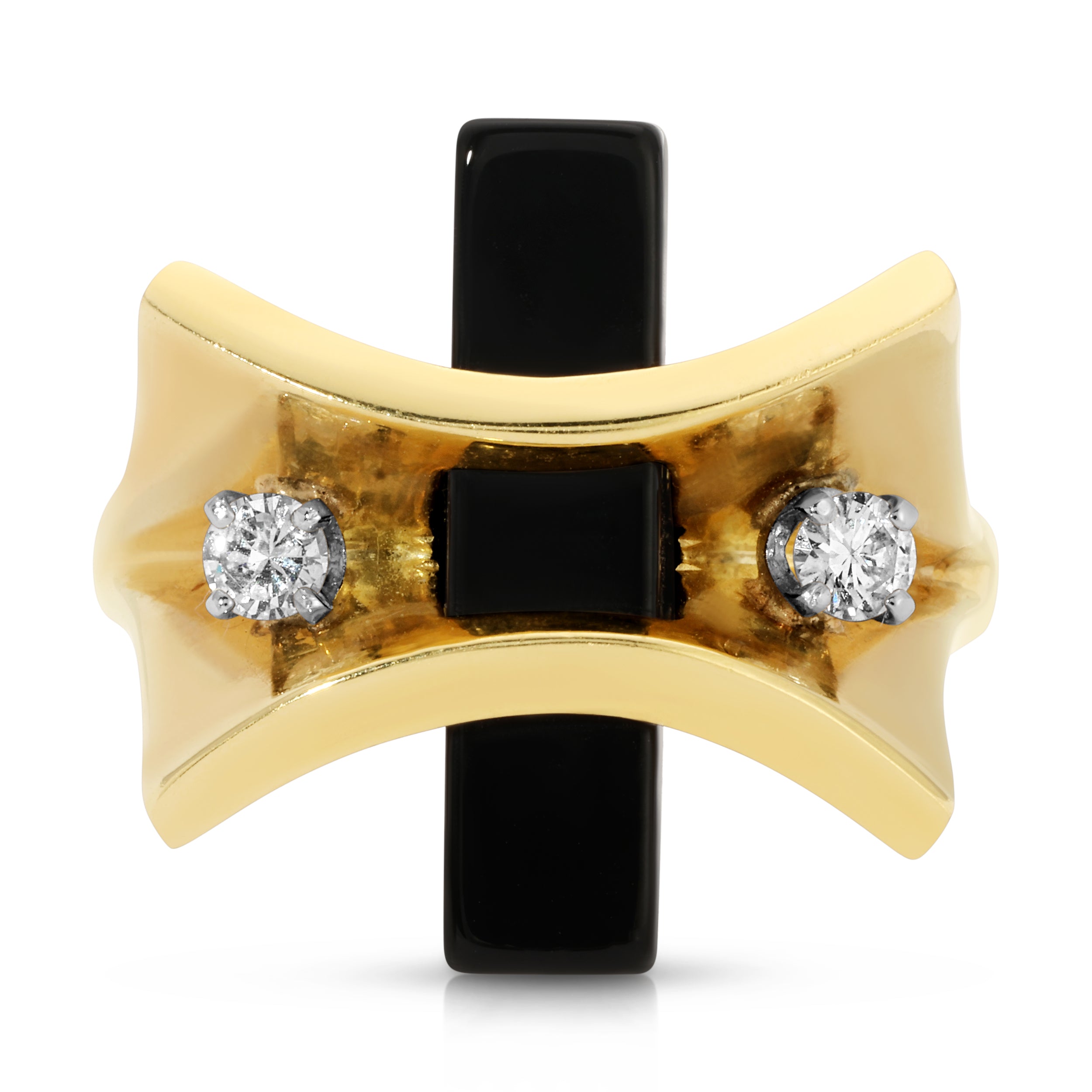 1970s Avante-Garde Onyx with Diamonds Cocktail Ring Roseark Vintage