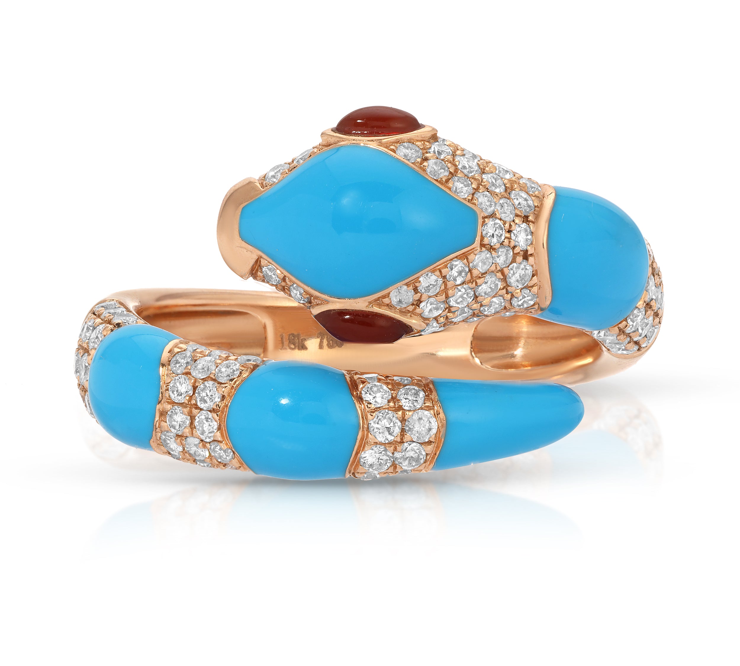 Turquoise Diamond Snake Ring with Garnet Eyes Ring Roseark Vintage