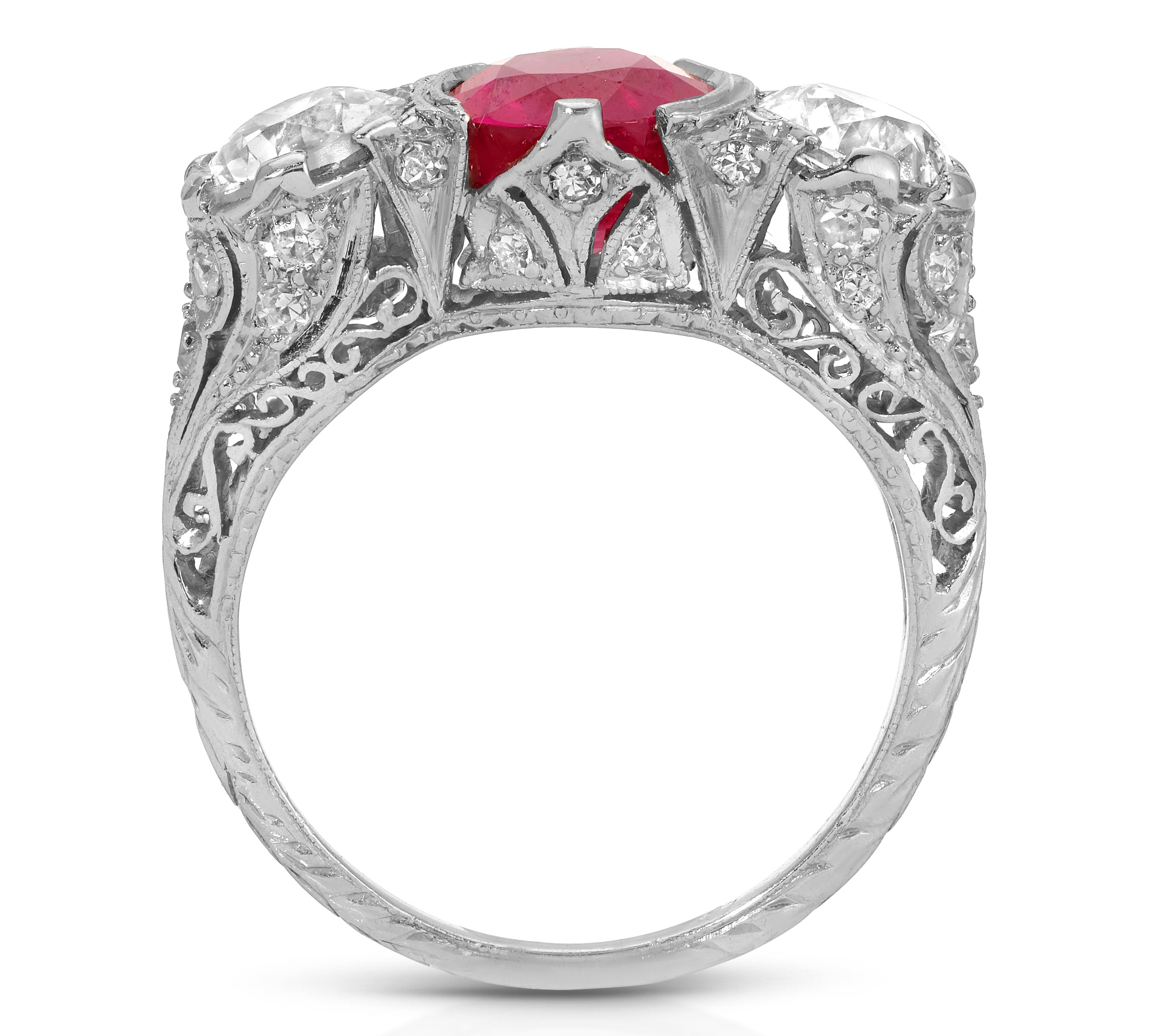 1920s Burma Ruby Platinum Deco Ring Statement Ring Roseark Vintage