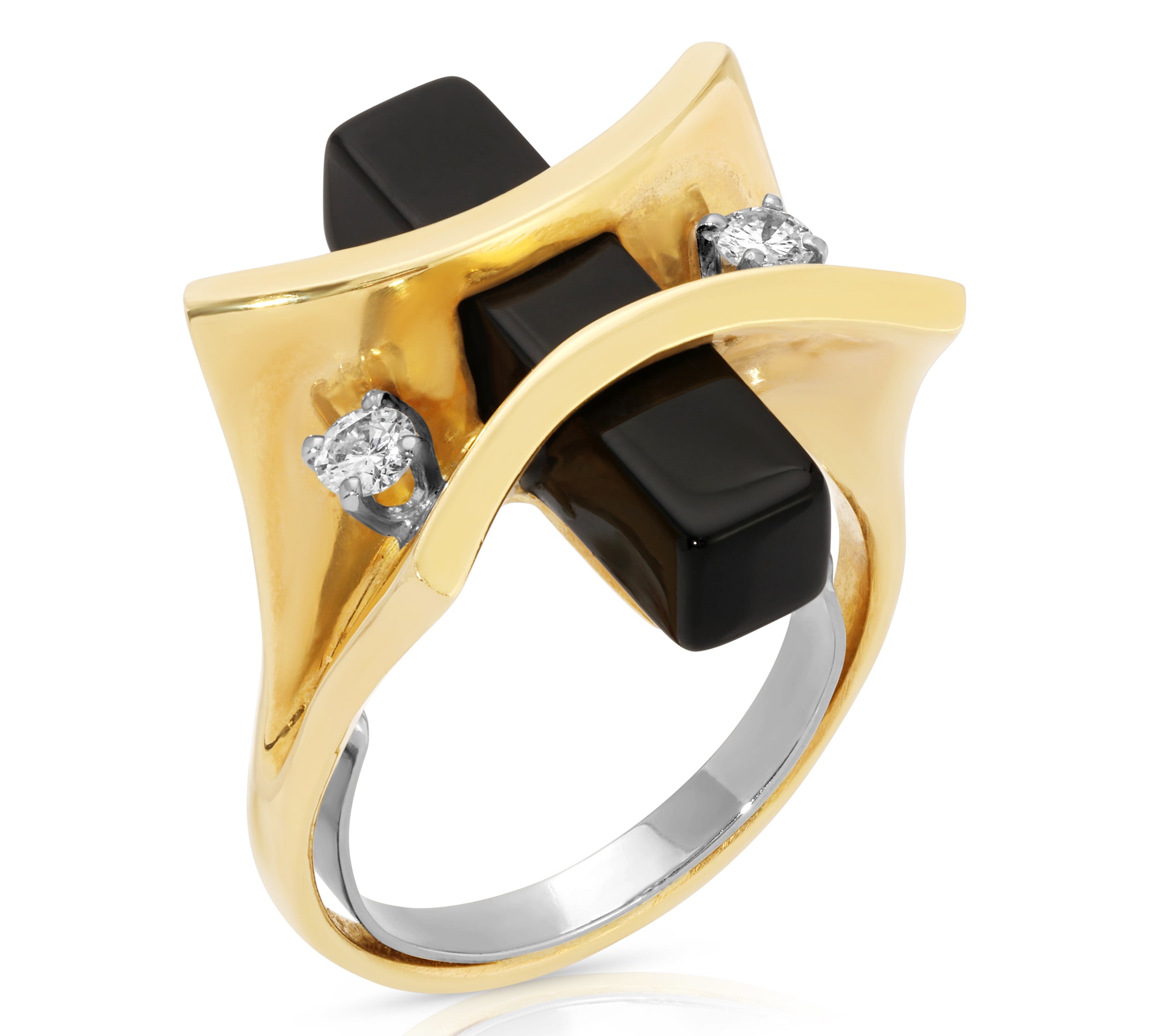1970s Avante-Garde Onyx with Diamonds Cocktail Ring Roseark Vintage