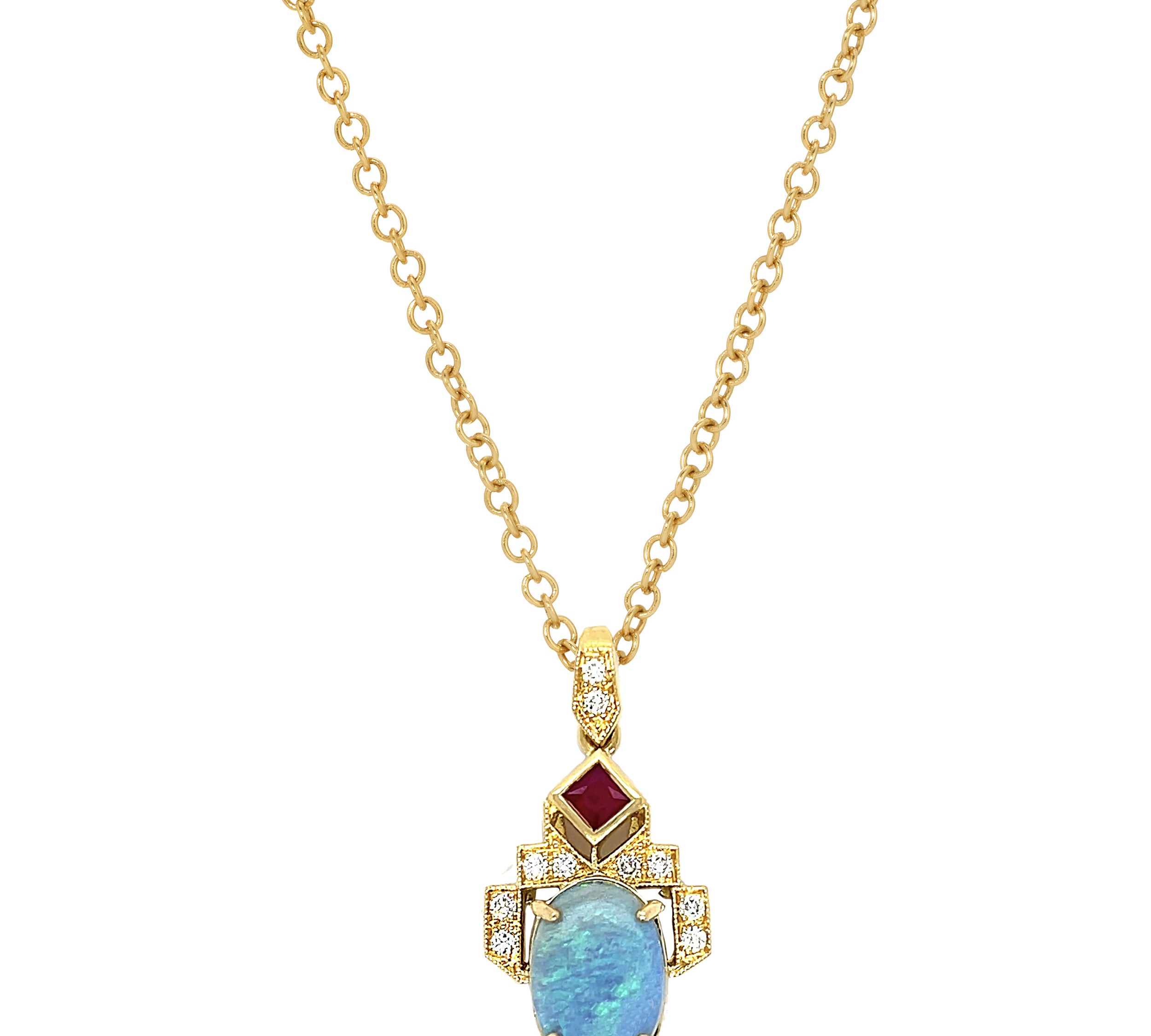 Opal Ruby Diamond Pendant Necklace Pendant Necklace Roseark Vintage