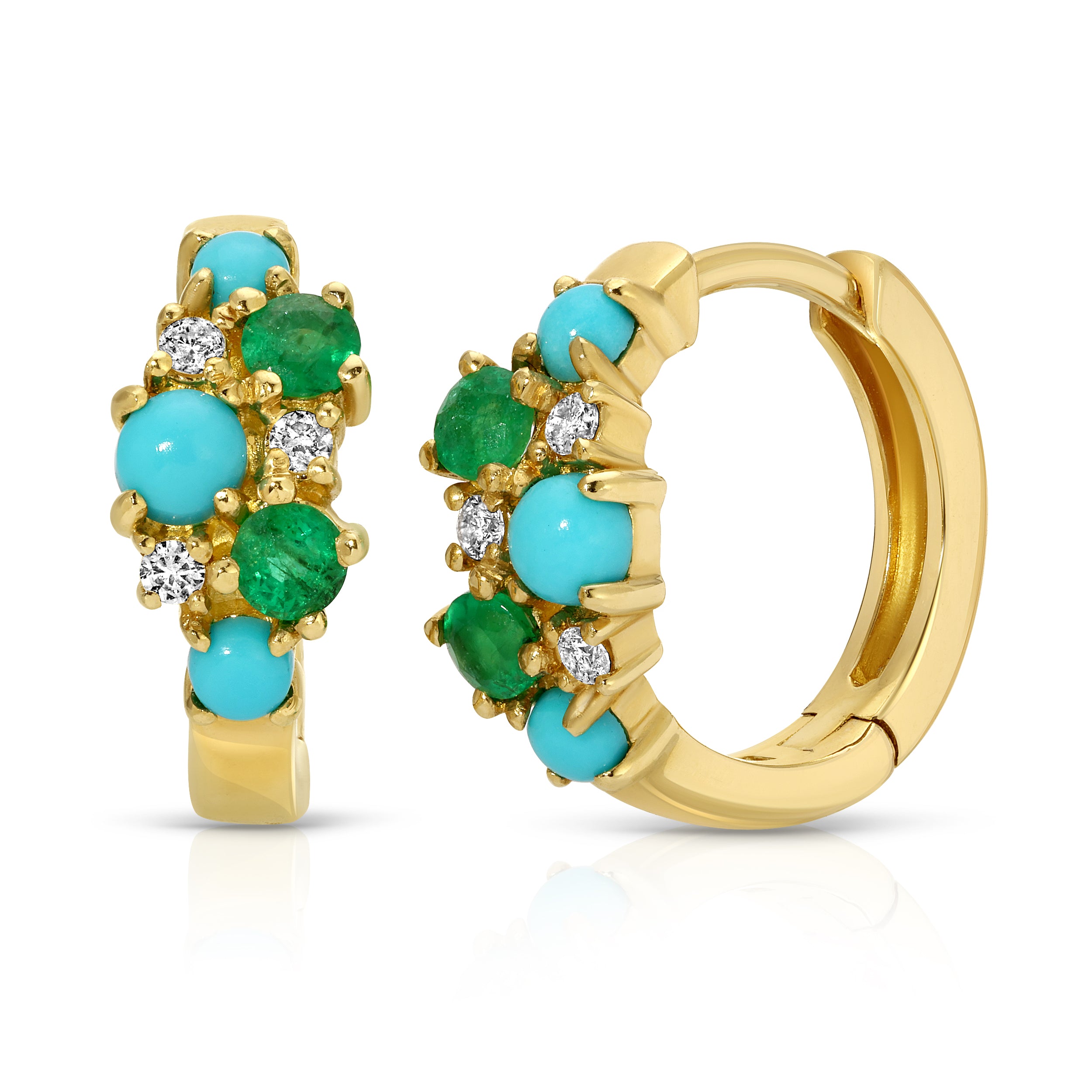 Multistone Turquoise and Emerald Cluster Huggie Huggie Earrings Roseark Deux Pair