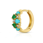 Multistone Turquoise and Emerald Cluster Huggie Huggie Earrings Roseark Deux Single