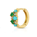 Multistone Turquoise and Emerald Cluster Huggie Huggie Earrings Roseark Deux Single