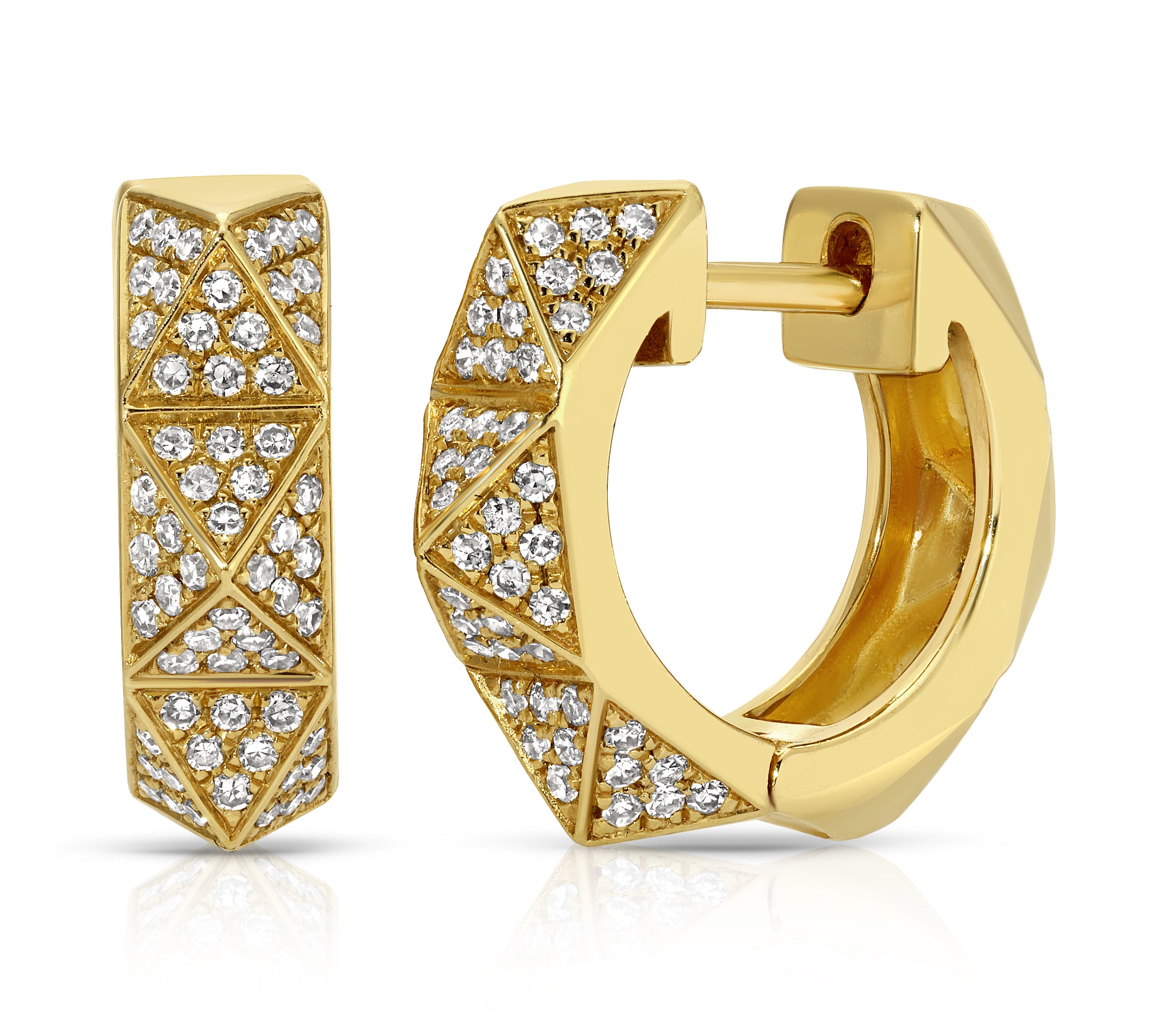 Pave Diamond Pyramid Spike Huggies Huggie Earrings Roseark Deux Pair Yellow Gold