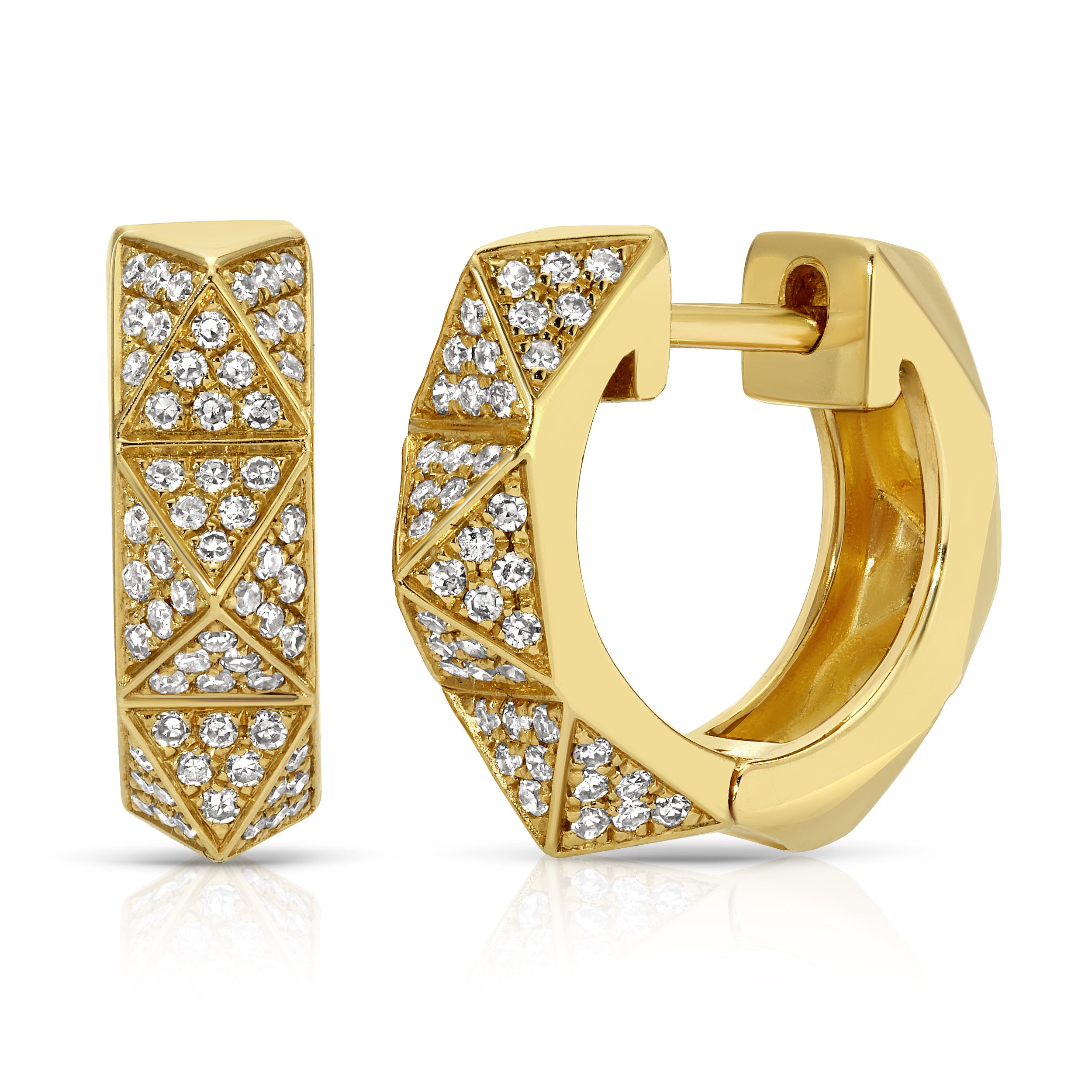 Pave Diamond Pyramid Spike Huggies Huggie Earrings Roseark Deux Pair Yellow Gold