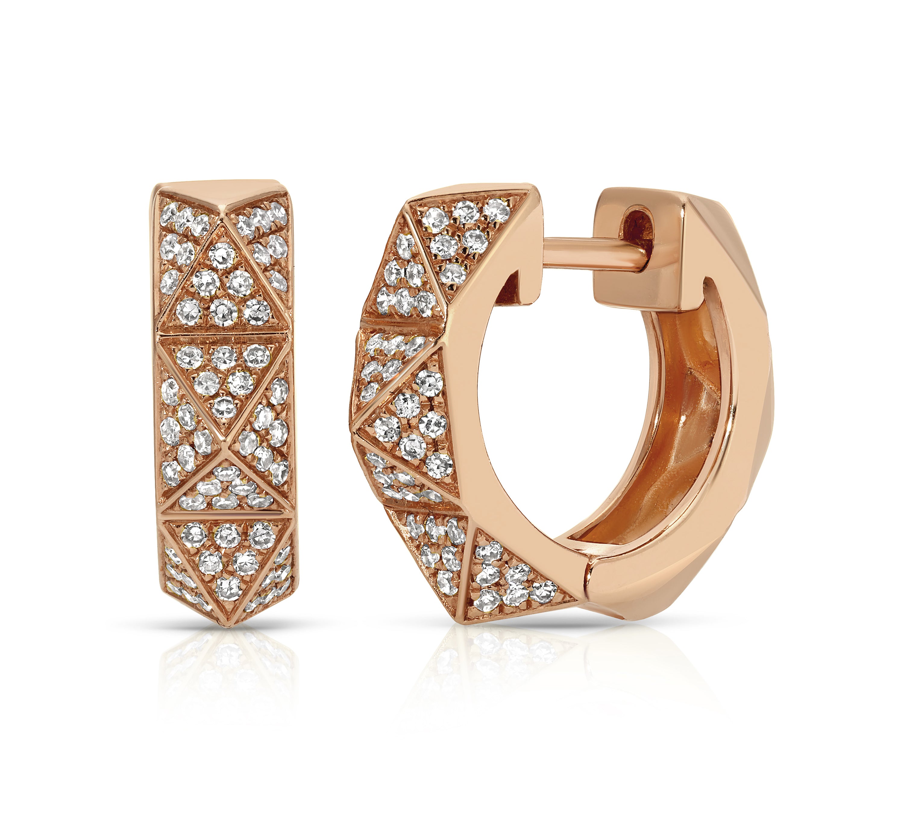 Pave Diamond Pyramid Spike Huggies Huggie Earrings Roseark Deux Pair Rose gold