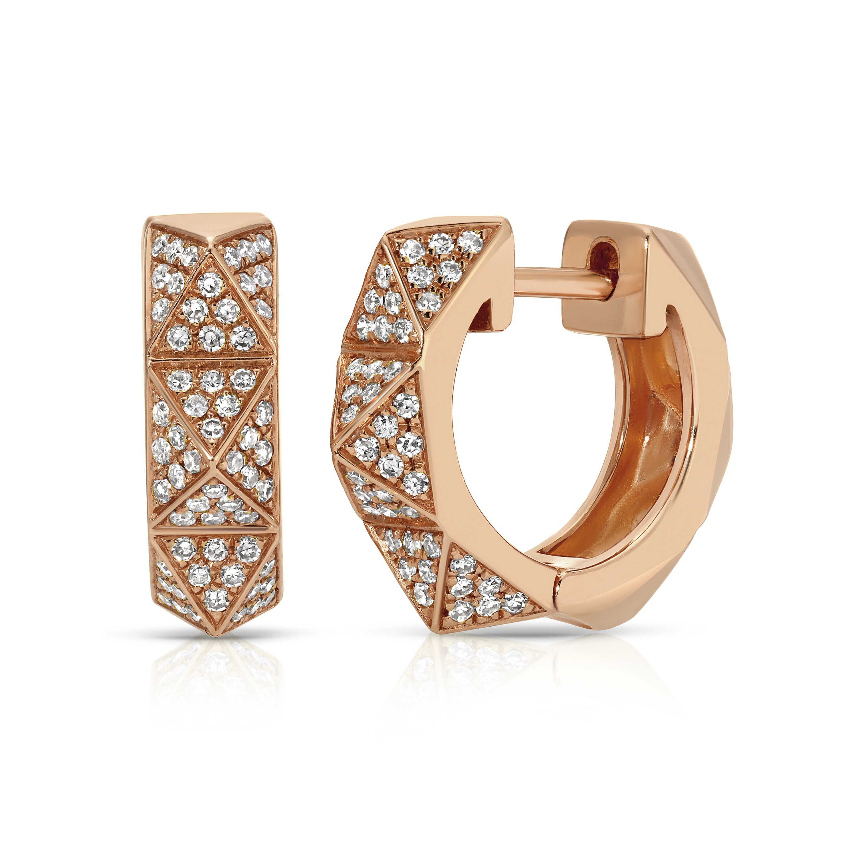 Pave Diamond Pyramid Spike Huggies Huggie Earrings Roseark Deux Pair Rose gold