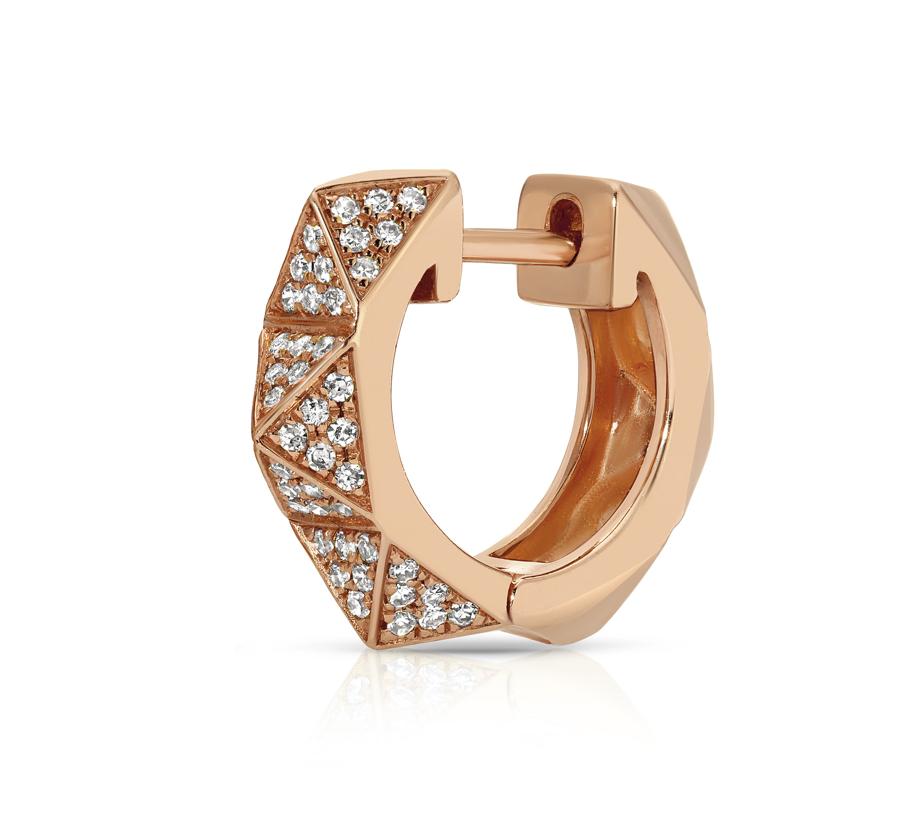Pave Diamond Pyramid Spike Huggies Huggie Earrings Roseark Deux Single Rose gold
