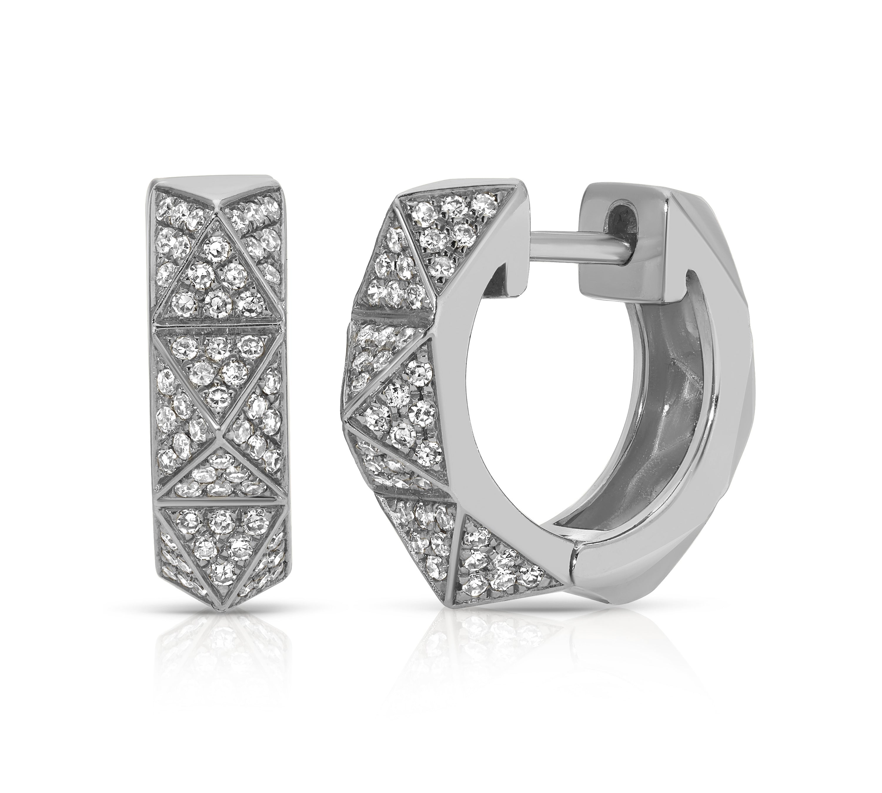 Pave Diamond Pyramid Spike Huggies Huggie Earrings Roseark Deux Pair White Gold