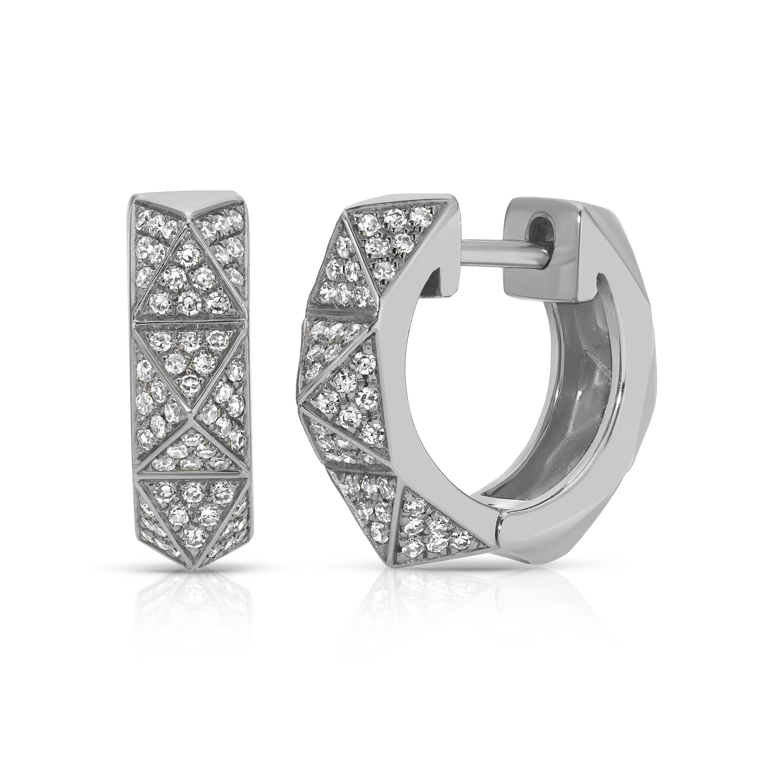 Pave Diamond Pyramid Spike Huggies Huggie Earrings Roseark Deux Pair White Gold