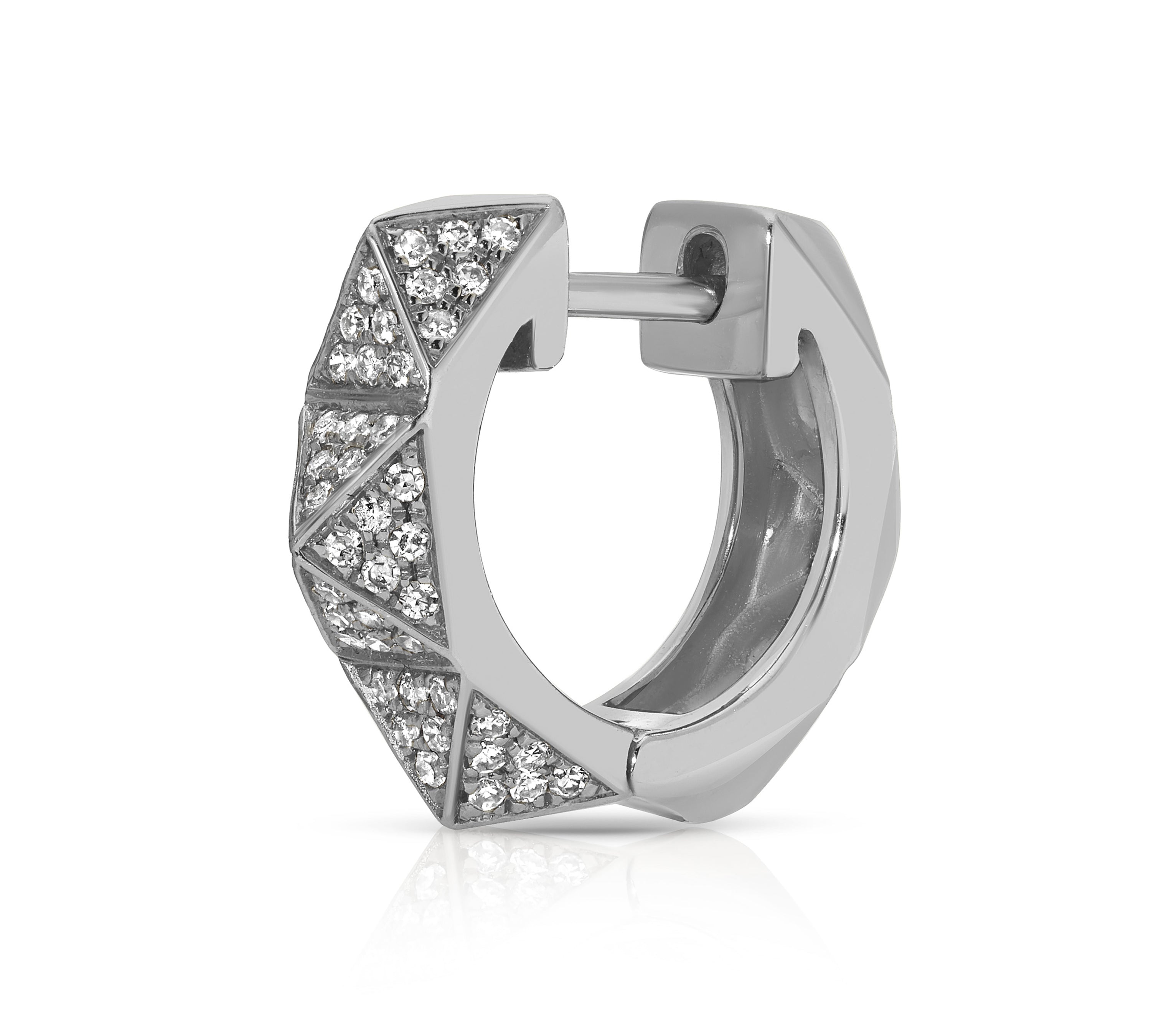 Pave Diamond Pyramid Spike Huggies Huggie Earrings Roseark Deux Single White Gold