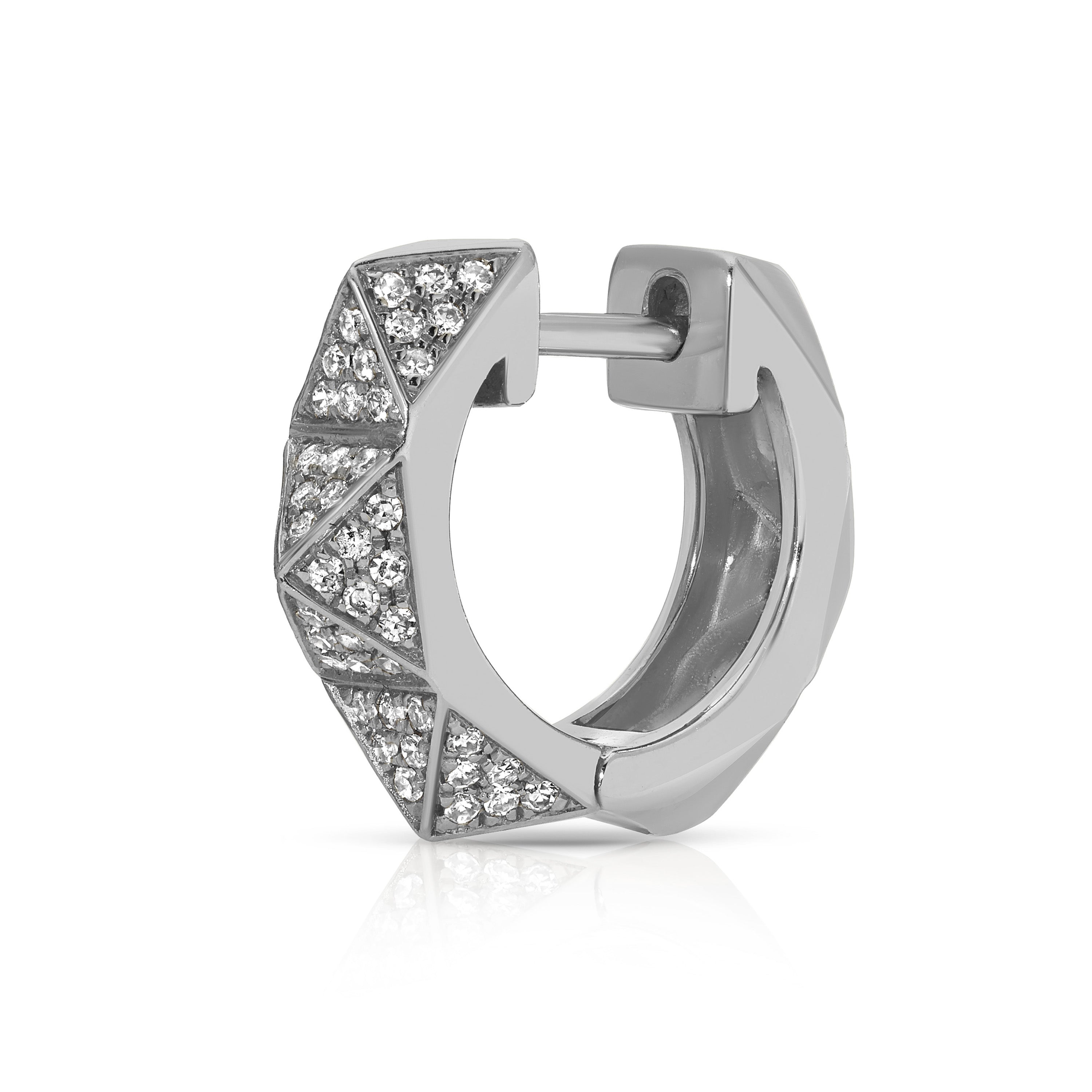 Pave Diamond Pyramid Spike Huggies Huggie Earrings Roseark Deux Single White Gold