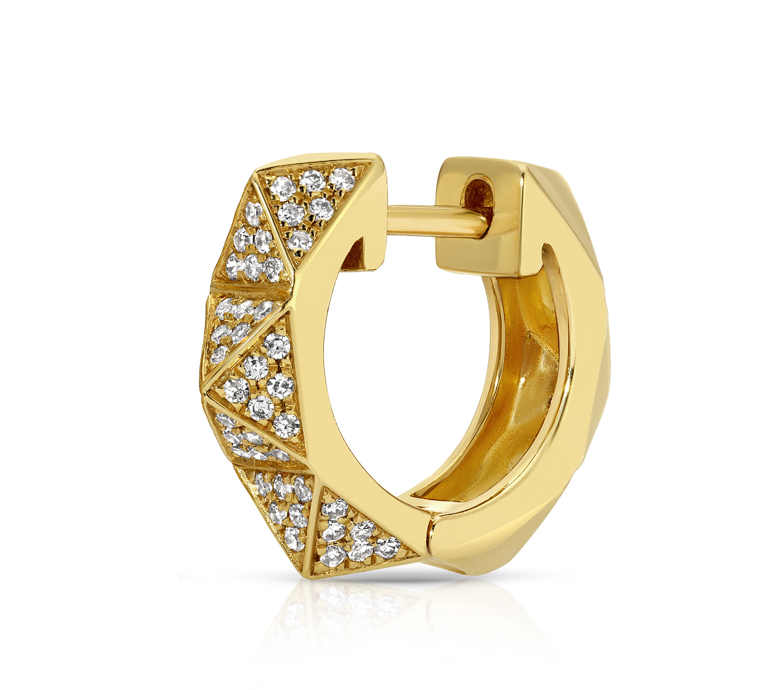 Pave Diamond Pyramid Spike Huggies Huggie Earrings Roseark Deux Single Yellow Gold