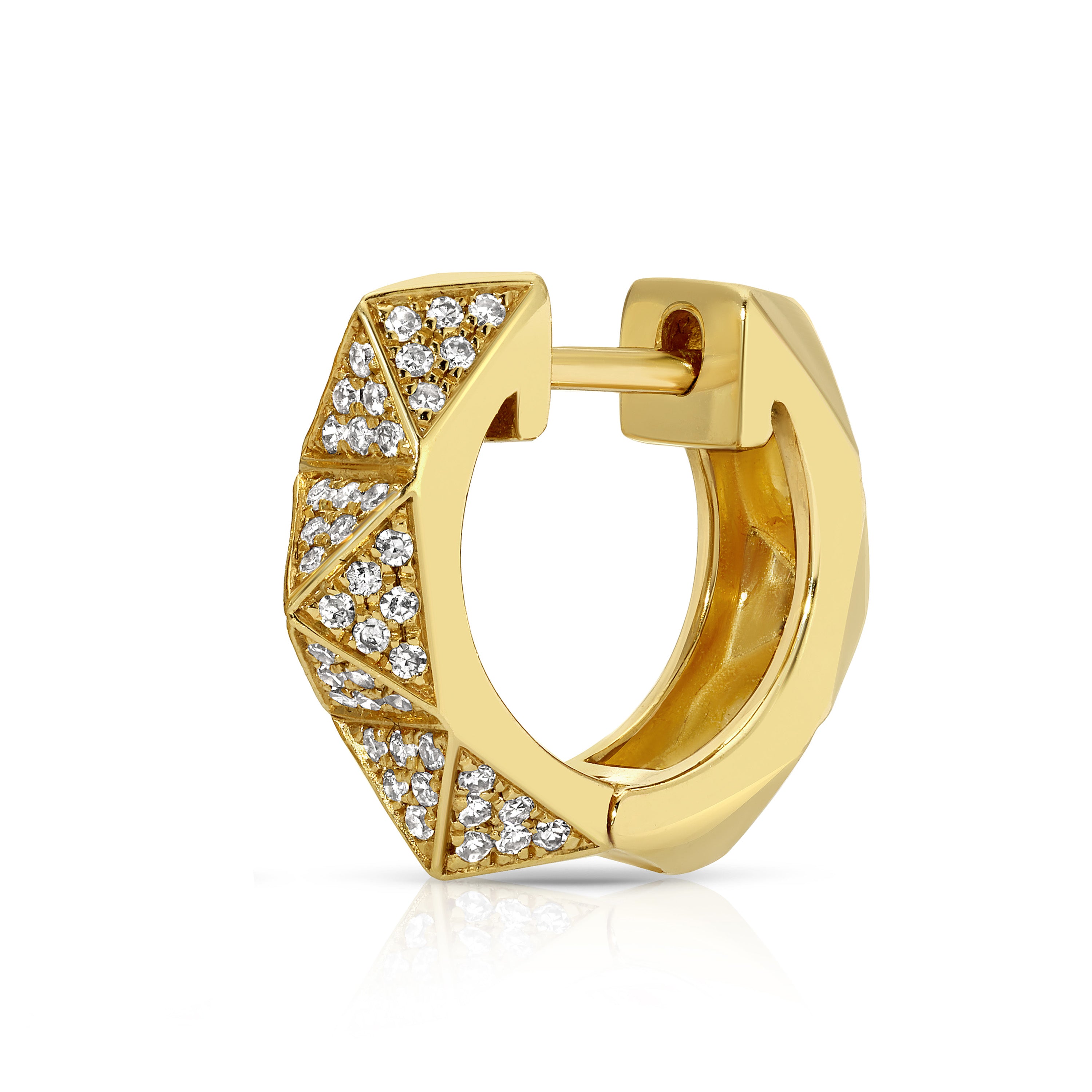 Pave Diamond Pyramid Spike Huggies Huggie Earrings Roseark Deux Single Yellow Gold