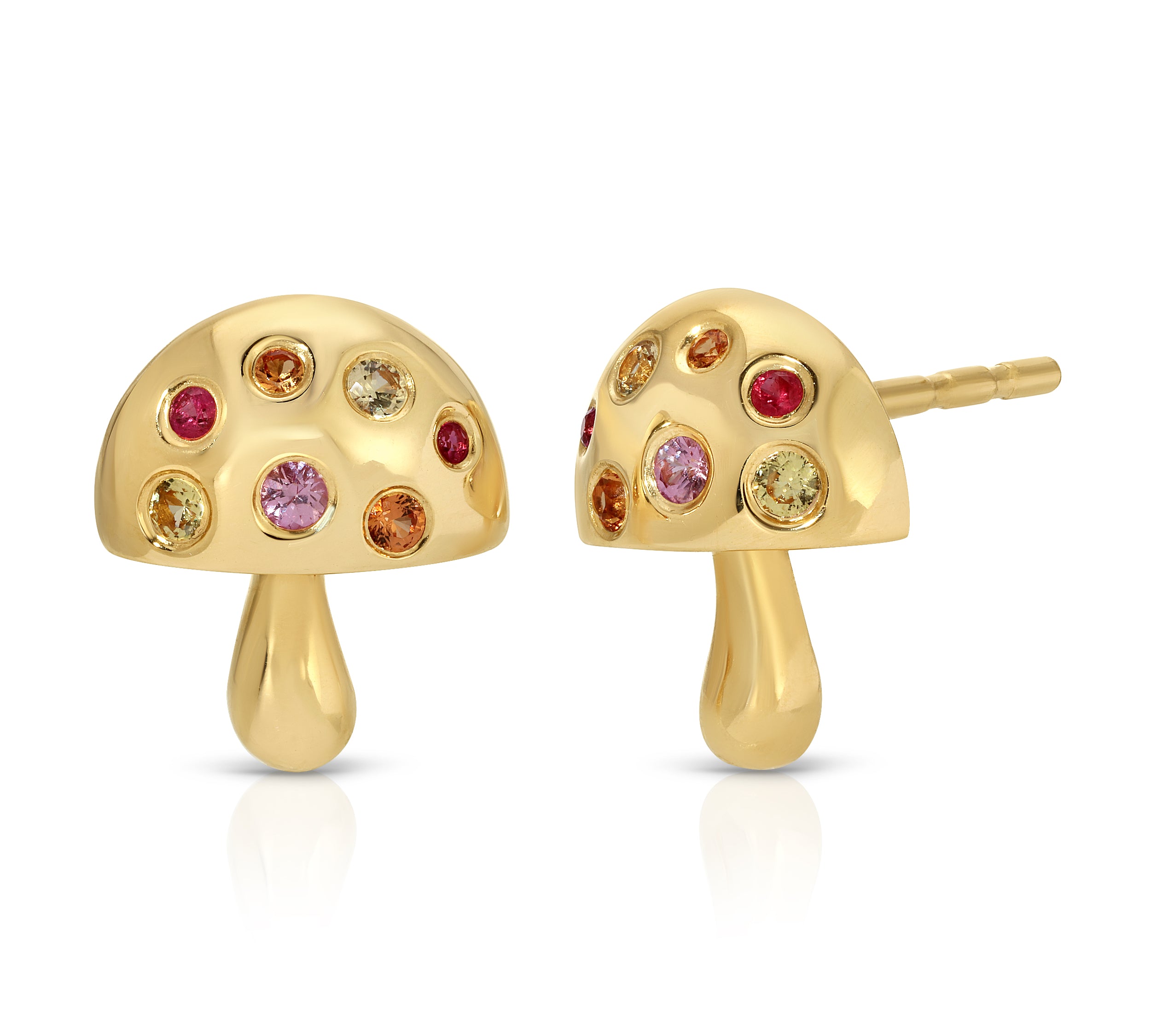 Multicolored-Stone Mushroom Stud Stud Earrings Roseark Deux Pair