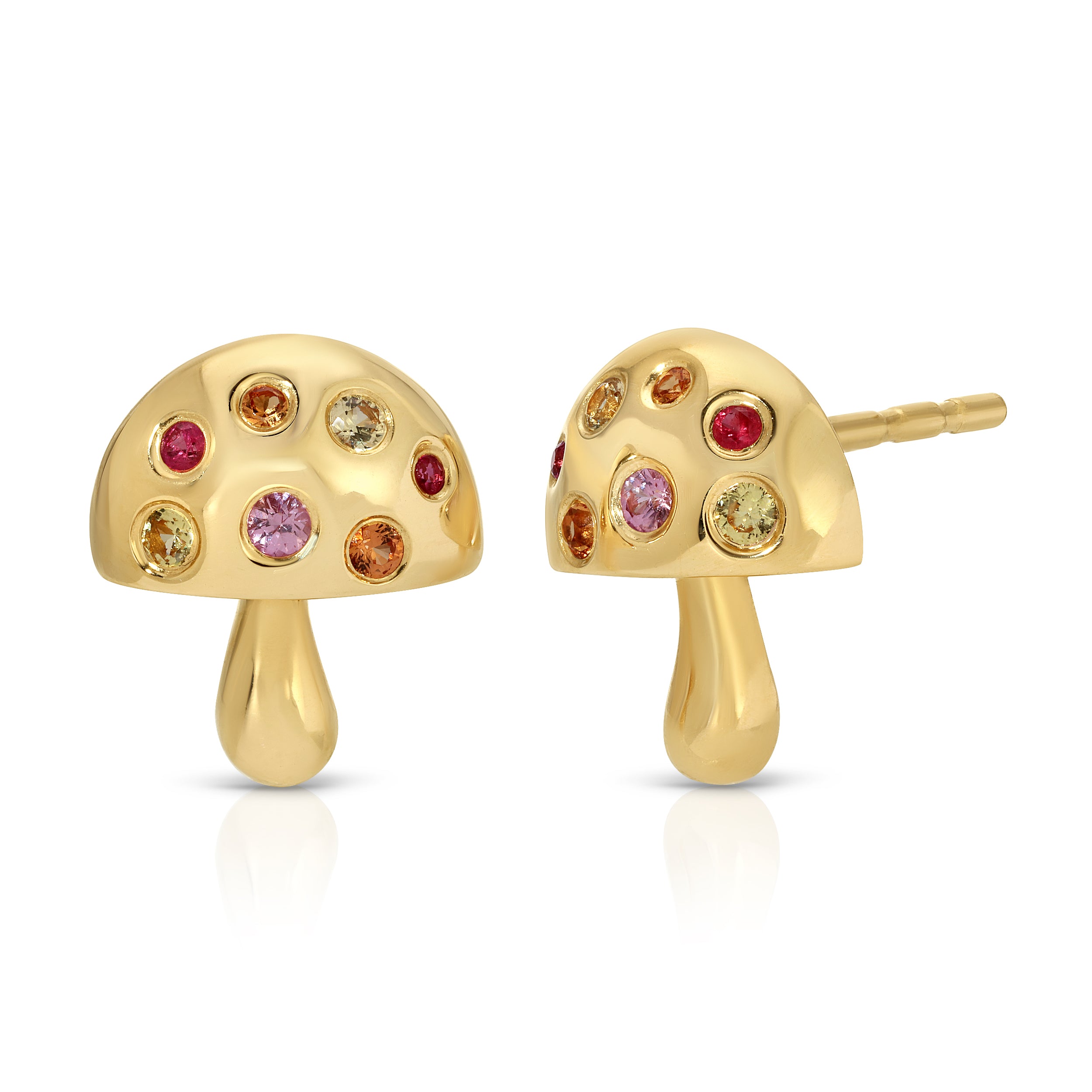 Multicolored-Stone Mushroom Stud Stud Earrings Roseark Deux Pair