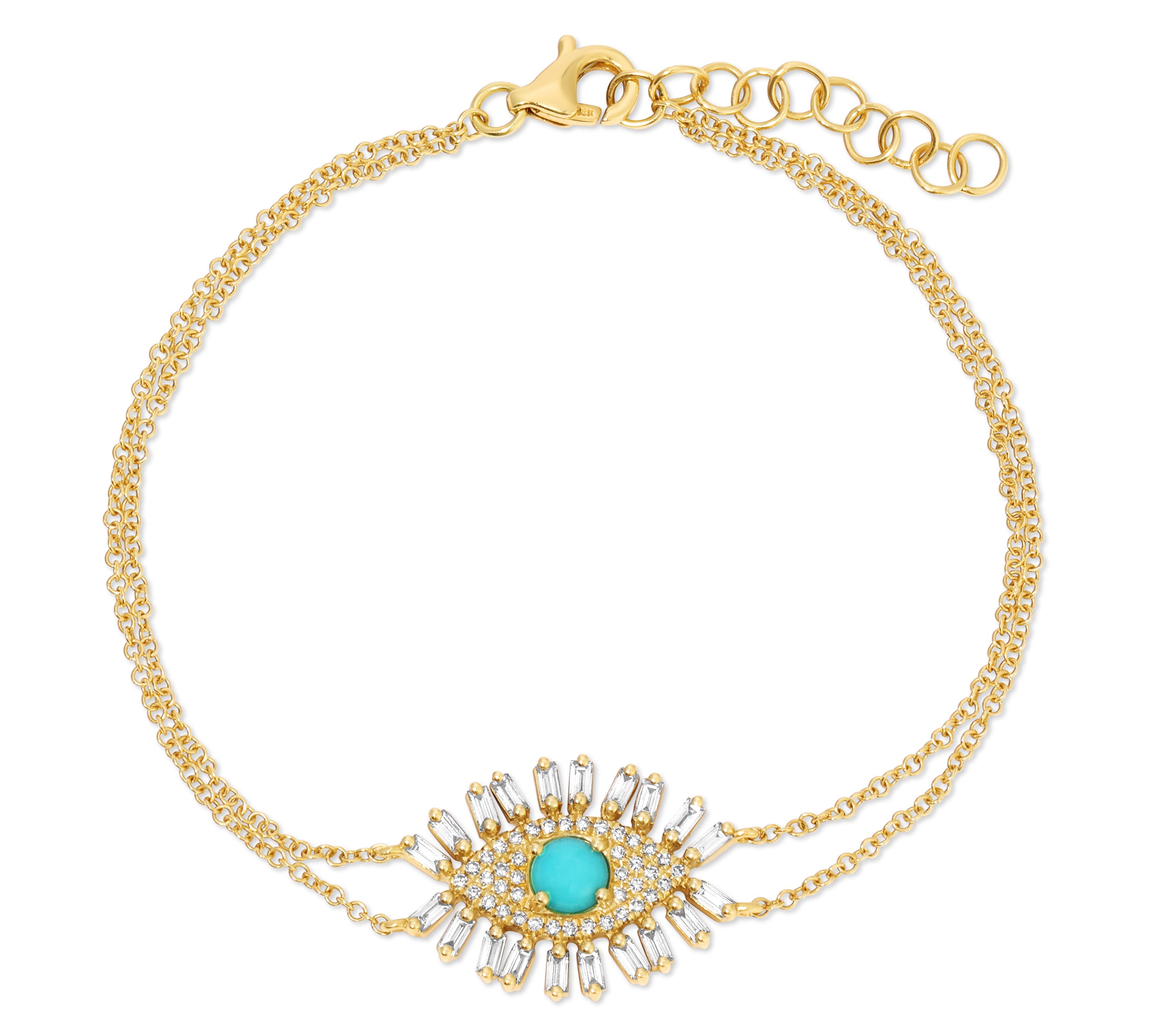 Turquoise Diamond Baguette Evil Eye Bracelet Bracelet Roseark Deux