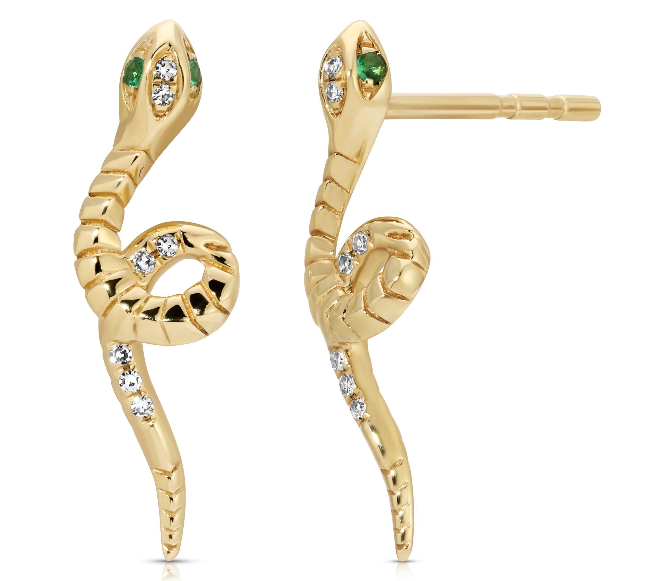 Diamond Snake Climber Stud with Emerald Stud Earrings Roseark Deux Pair