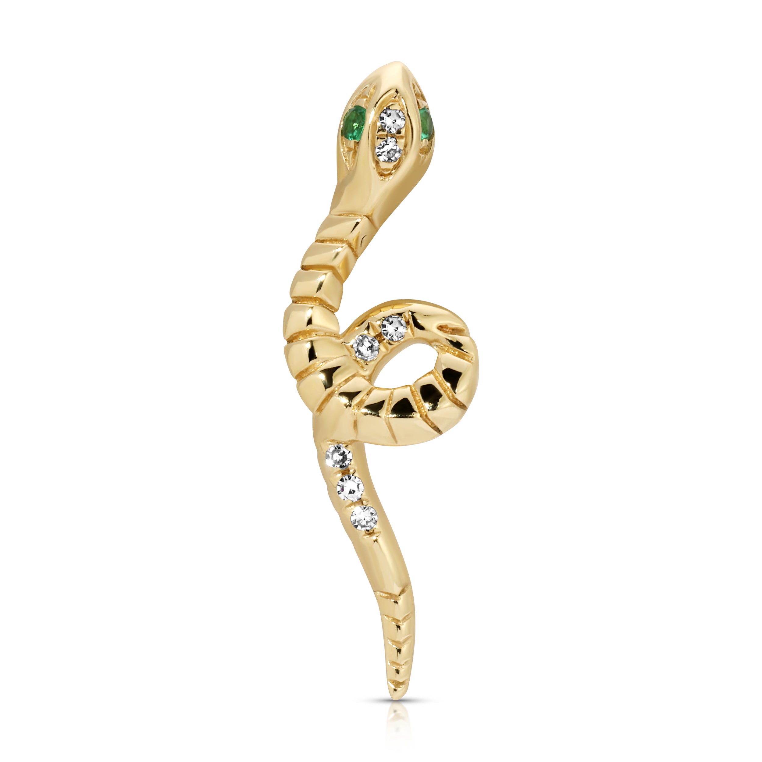 Diamond Snake Climber Stud with Emerald Stud Earrings Roseark Deux Single Left
