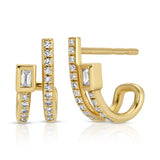 Baguette Diamond Pave Half-Hoop Huggie Earrings Roseark Deux Pair