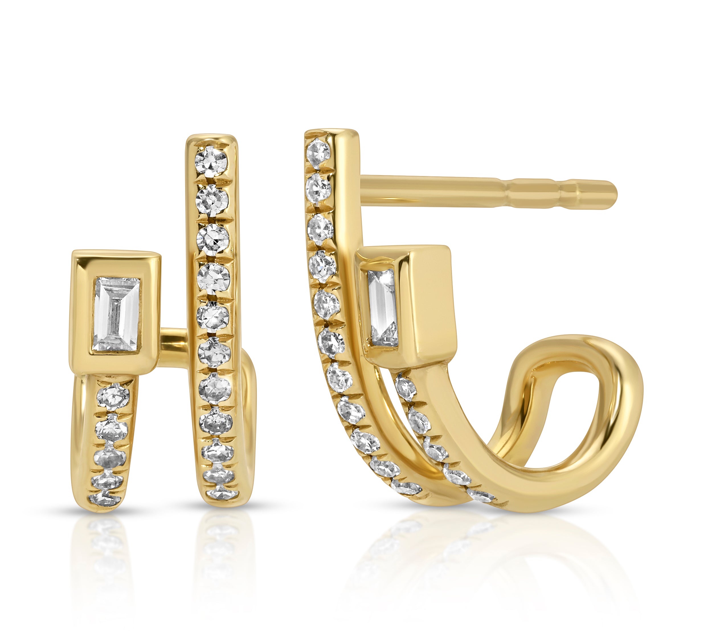 Baguette Diamond Pave Half-Hoop Huggie Earrings Roseark Deux Pair