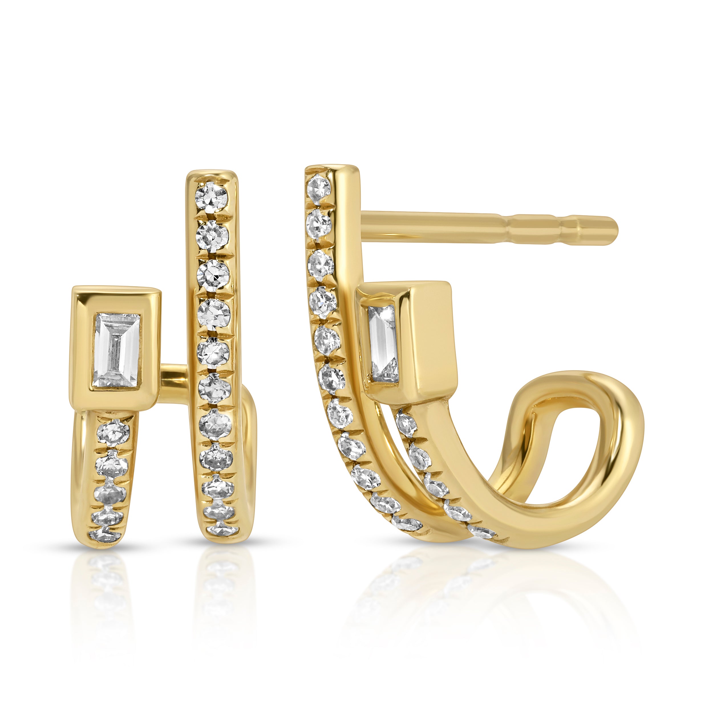 Baguette Diamond Pave Half-Hoop Huggie Earrings Roseark Deux Pair