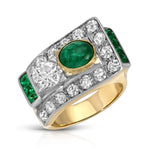Emerald-cut Diamond Emerald Asymmetrical Ring Cocktail Ring Roseark Vintage