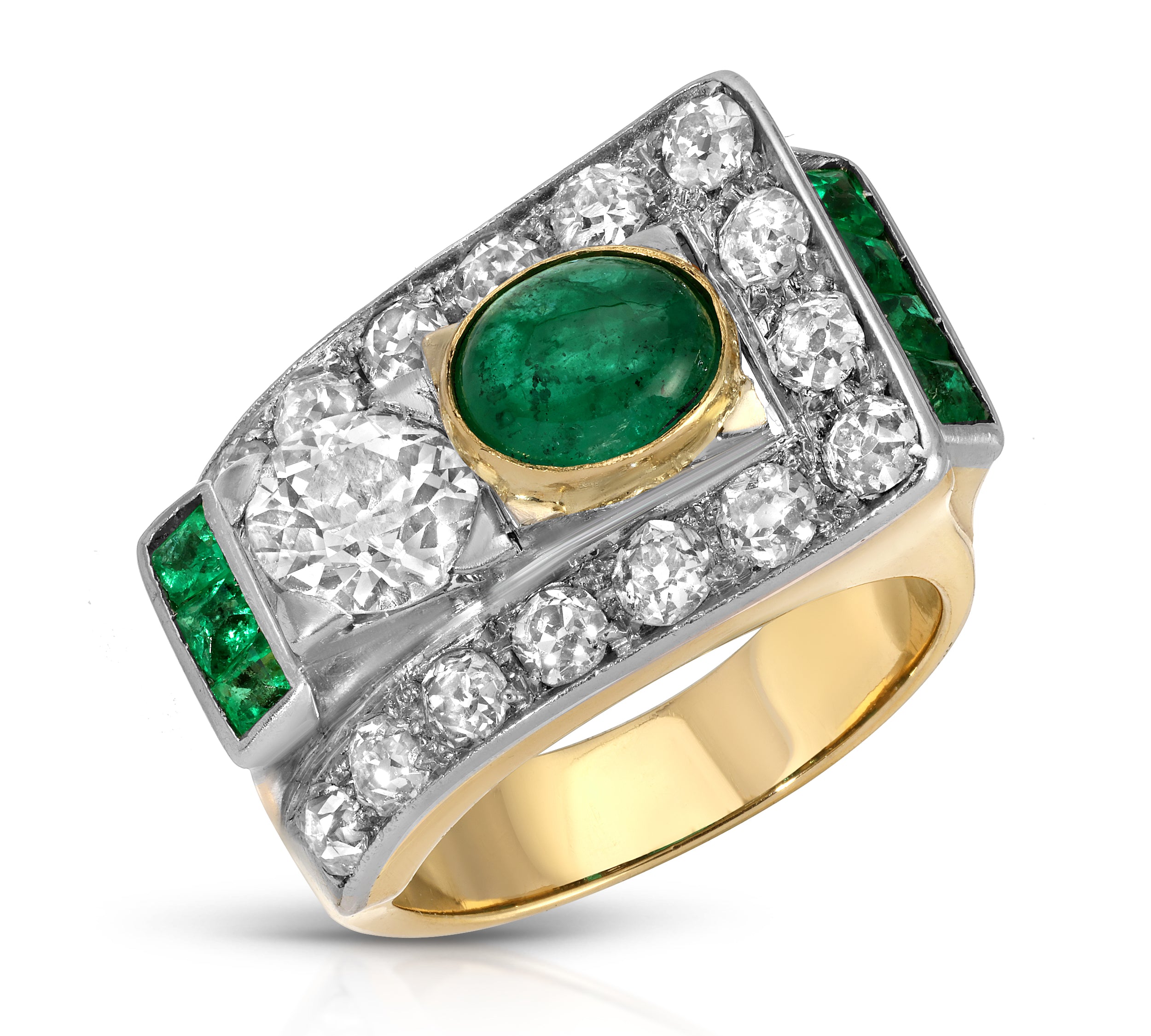 Emerald-cut Diamond Emerald Asymmetrical Ring Cocktail Ring Roseark Vintage