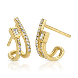 Baguette Diamond Pave Half-Hoop Huggie Earrings Roseark Deux