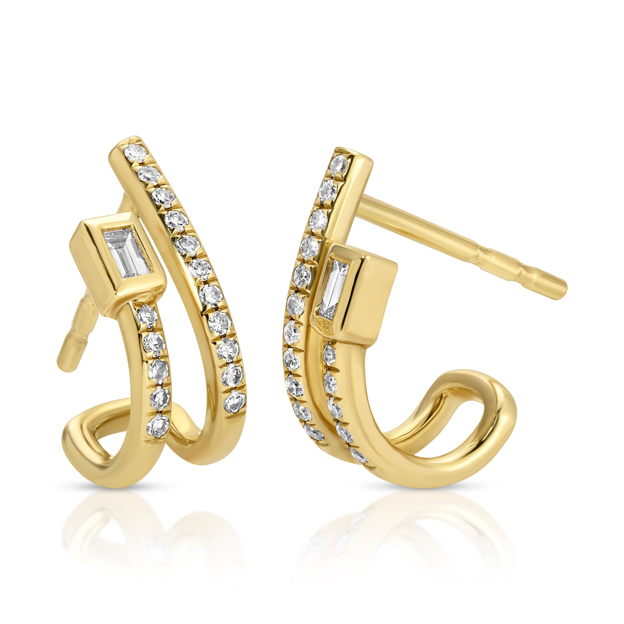 Baguette Diamond Pave Half-Hoop Huggie Earrings Roseark Deux