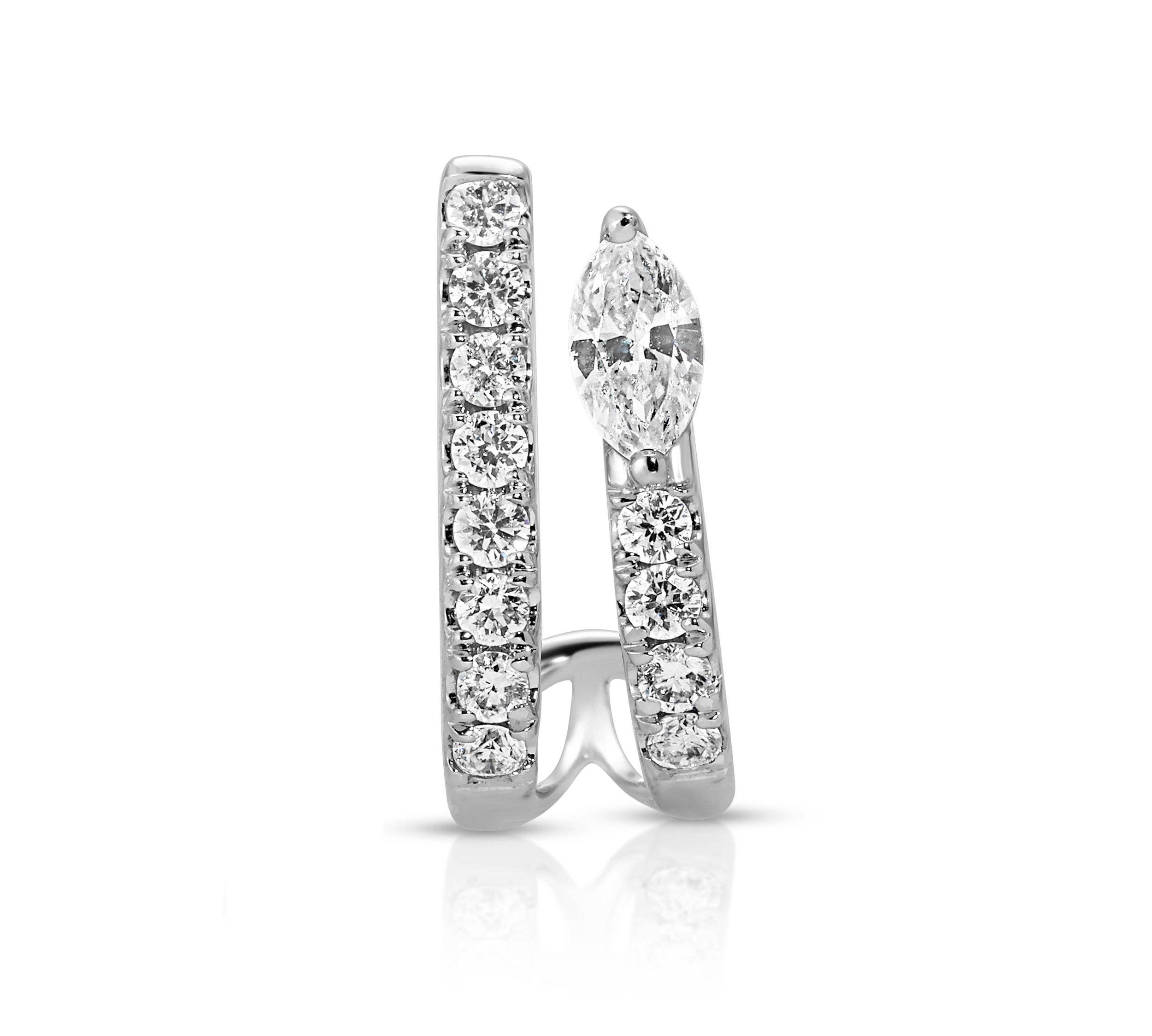 Marquis Diamond Pave Half-Hoop Huggie Earrings Roseark Deux Single Left